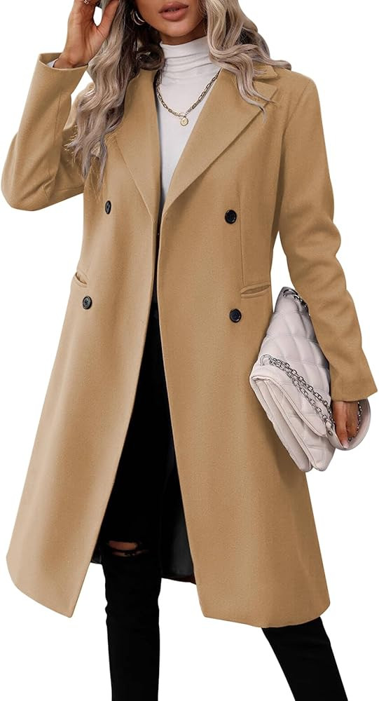 Danedvi Womens Long Double Breasted Coats Lapel Collar Pea Coat Winter Slim Fit Jackets Trench Co... | Amazon (US)