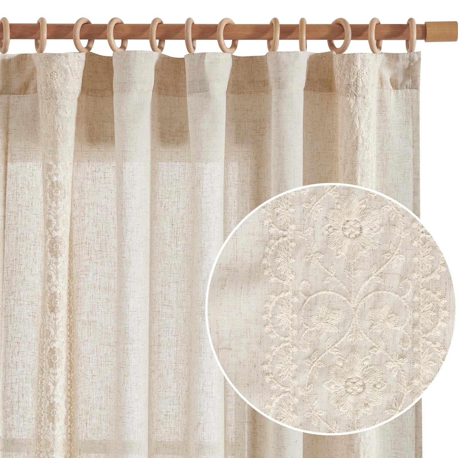 Linen Curtains for Bedroom Ivory Vintage Floral Farmhouse Curtains 84 Inches Long Boho Drape for ... | Amazon (CA)