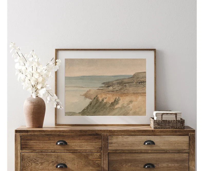 Dorset Watercolor | Vintage English Coastal Painting | Muted Tone Decor | Printable Art | Digital... | Etsy (US)