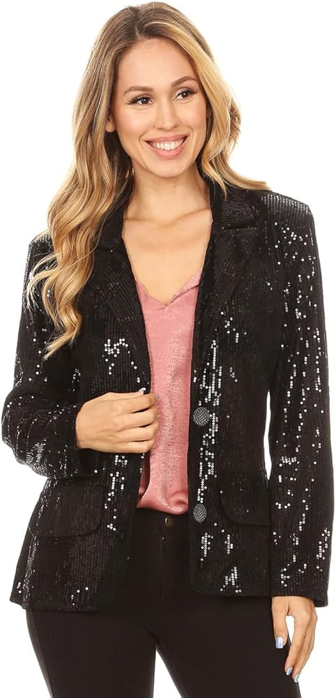 Anna-Kaci Women's Evening Sparkle Sequins Open Front Long Sleeve Blazer Jacket | Amazon (US)