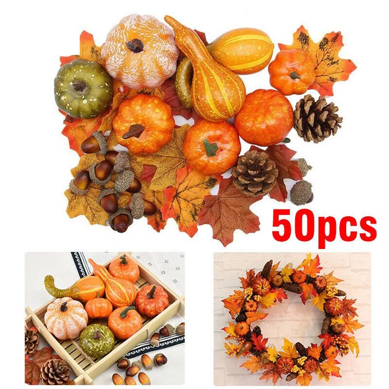 Fake Pumpkins Fall Decor, Pumpkins Harvest Maple Leaves Pine Cones Acorns, for Halloween Thanksgi... | Walmart (US)