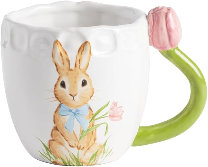 Mud Pie Stoneware Easter Bunny Mug with Figural Pink Tulip Handle | Amazon (US)