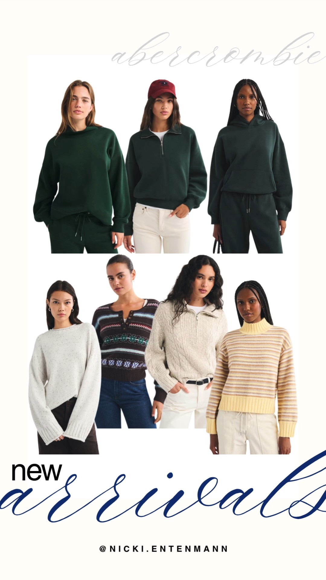 Abercrombie's latest arrivals feature rich forest green fleece sets, relaxed half-zips, and cozy patterned knits perfect for elevated autumn styling. The collection highlights versatile cream sweaters, Fair Isle pullover knits, and striped mock-neck tops that effortlessly bridge casual comfort with preppy fall chic. Layer these pieces with classic denim or matching sweatpants for a seamless, cozy seasonal transition.

#abercrombie #abercrombiestyle #newarrivals #fallfashion #preppycasual #cozyknits #everydaystyle 

 #LTKootd #LTKSeasonal #LTKTravel