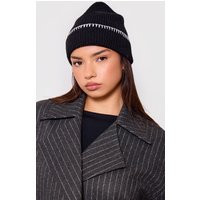 Black Stitch Detail Rib Beanie Hat | PrettyLittleThing US