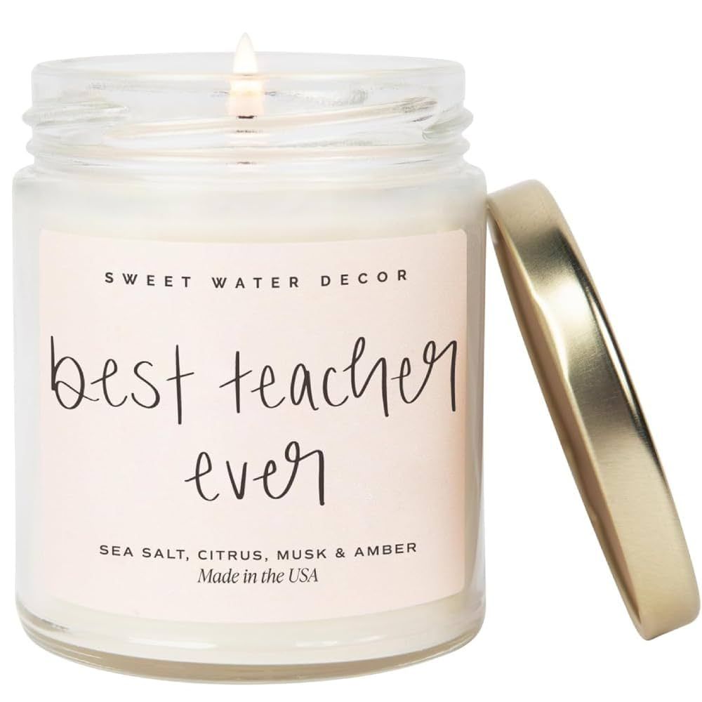 Sweet Water Decor Best Teacher Ever Candle - Sea Salt, Citrus, Amber, Musk Scented Candle for Hom... | Amazon (US)