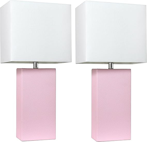 Elegant Designs LC2000-BPK-2PK 2 Pack Modern Leather Table Lamps with White Fabric Shades, Blush ... | Amazon (US)