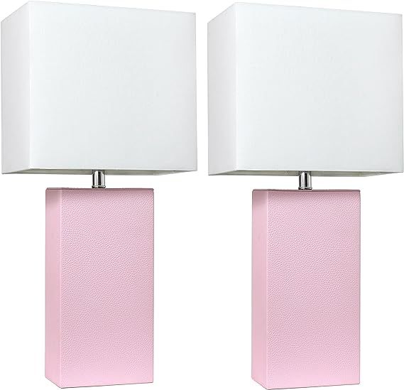 Elegant Designs LC2000-BPK-2PK 2 Pack Modern Leather Table Lamps with White Fabric Shades, Blush ... | Amazon (US)