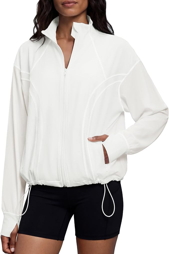 Gacaky Womens Full Zip Running Track Jacket Lightweight Oversized Yoga Workout Jacket Hiking Fash... | Amazon (US)