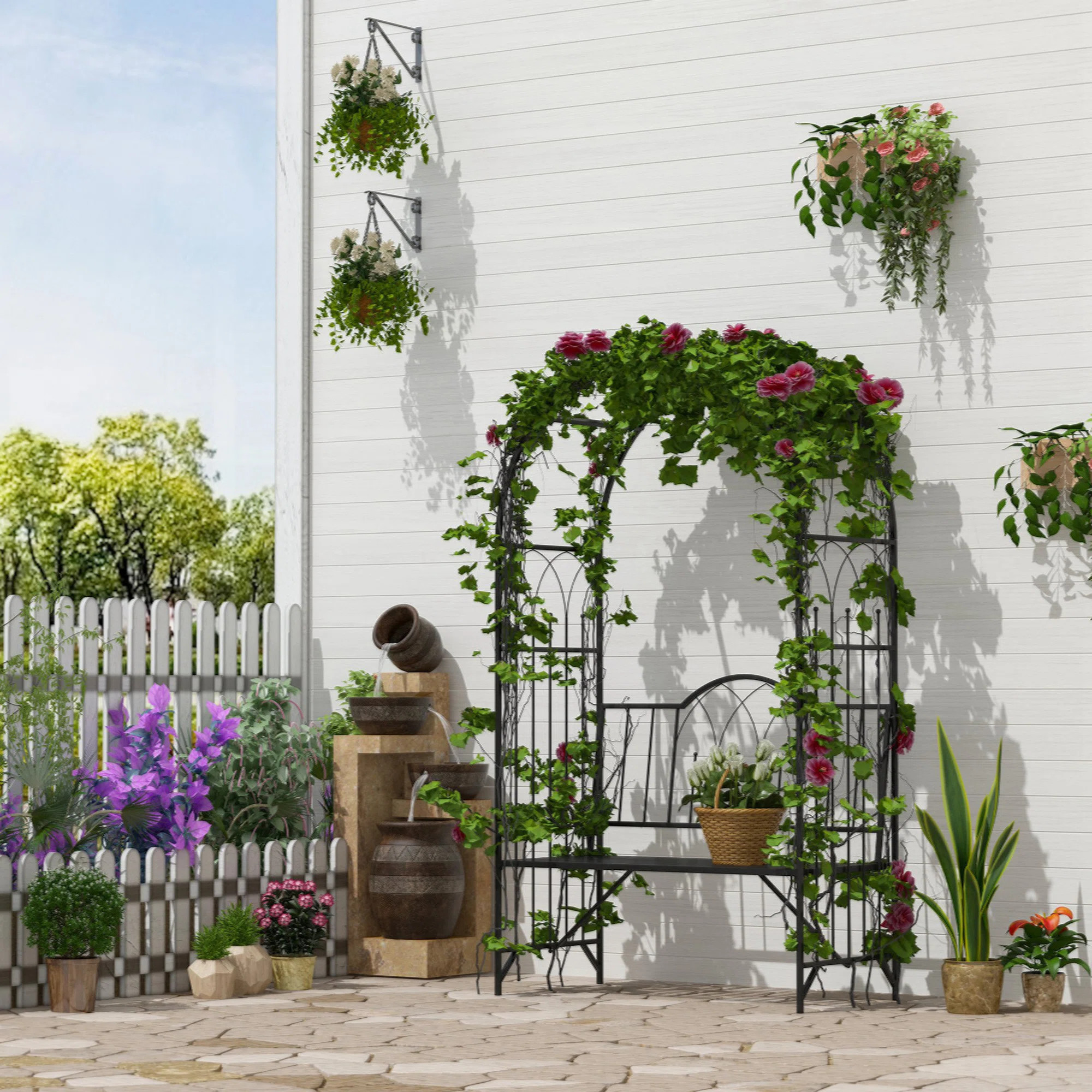 45.25'' W x 23.25'' D Metal Arbor with Bench in Black | Wayfair North America