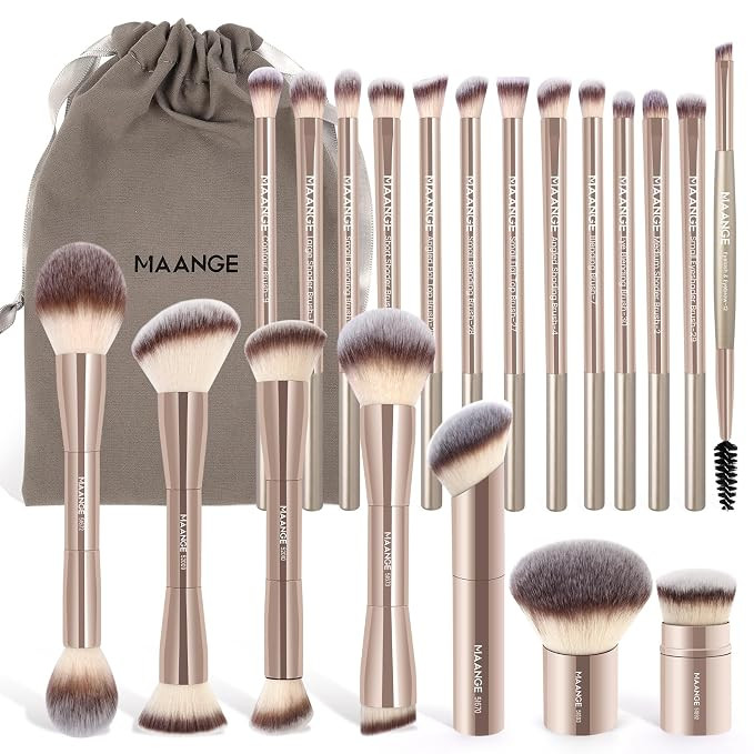 MAANGE 20 PCS Foundation Makeup Brush Set, Double-ended Kabuki Contour Brush for Liquid Powder Co... | Amazon (US)