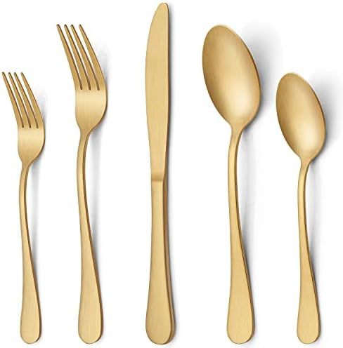 LIANYU 20 Piece Matte Gold Silverware Set, Stainless Steel Gold Flatware Cutlery Set for 4, Fancy... | Amazon (US)
