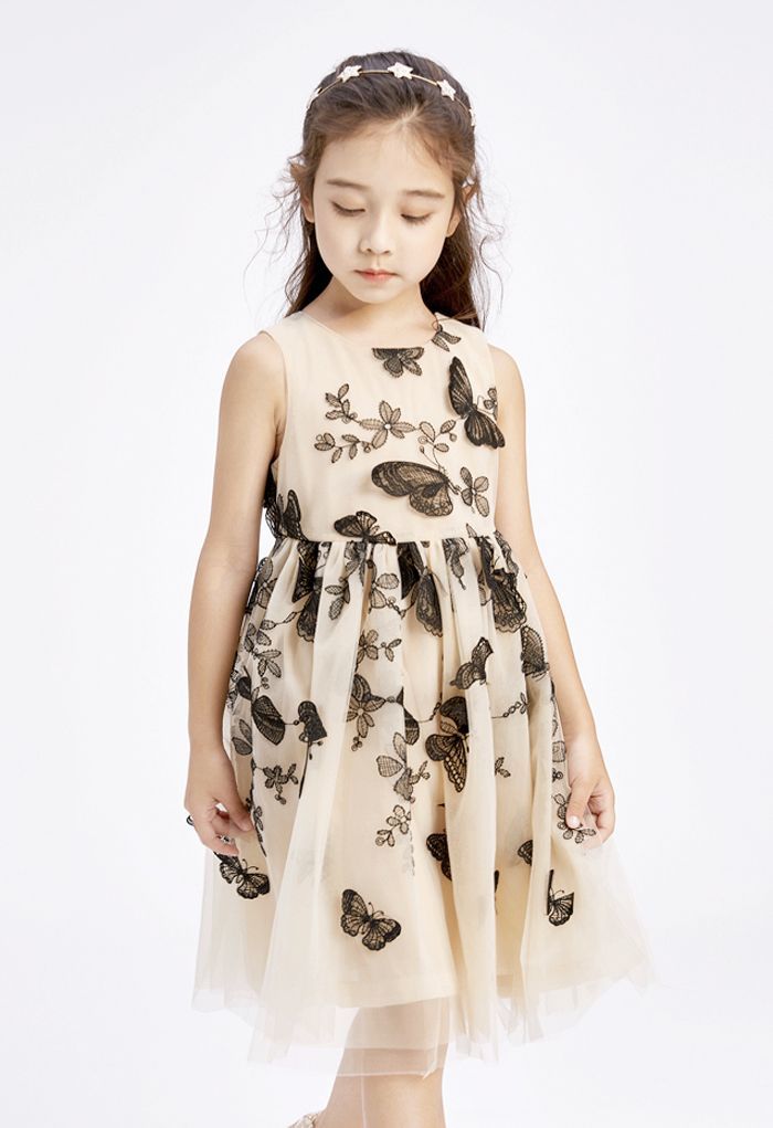 Dancing Butterfly Sleeveless Double-Layered Mesh Dress For Kids | Chicwish