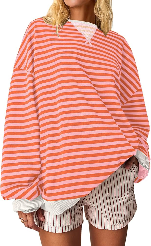 ANRABESS Women Striped Oversized Sweatshirt Crewneck Long Sleeve Shirts Hoodies 2025 Summer Fashi... | Amazon (US)