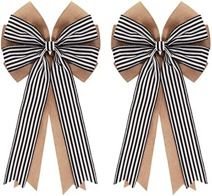 Meseey 2 Pcs 20 x 10 Inch Large Black and White Striped Burlap Bows Farmhouse Wreaths Bow for Gif... | Amazon (US)