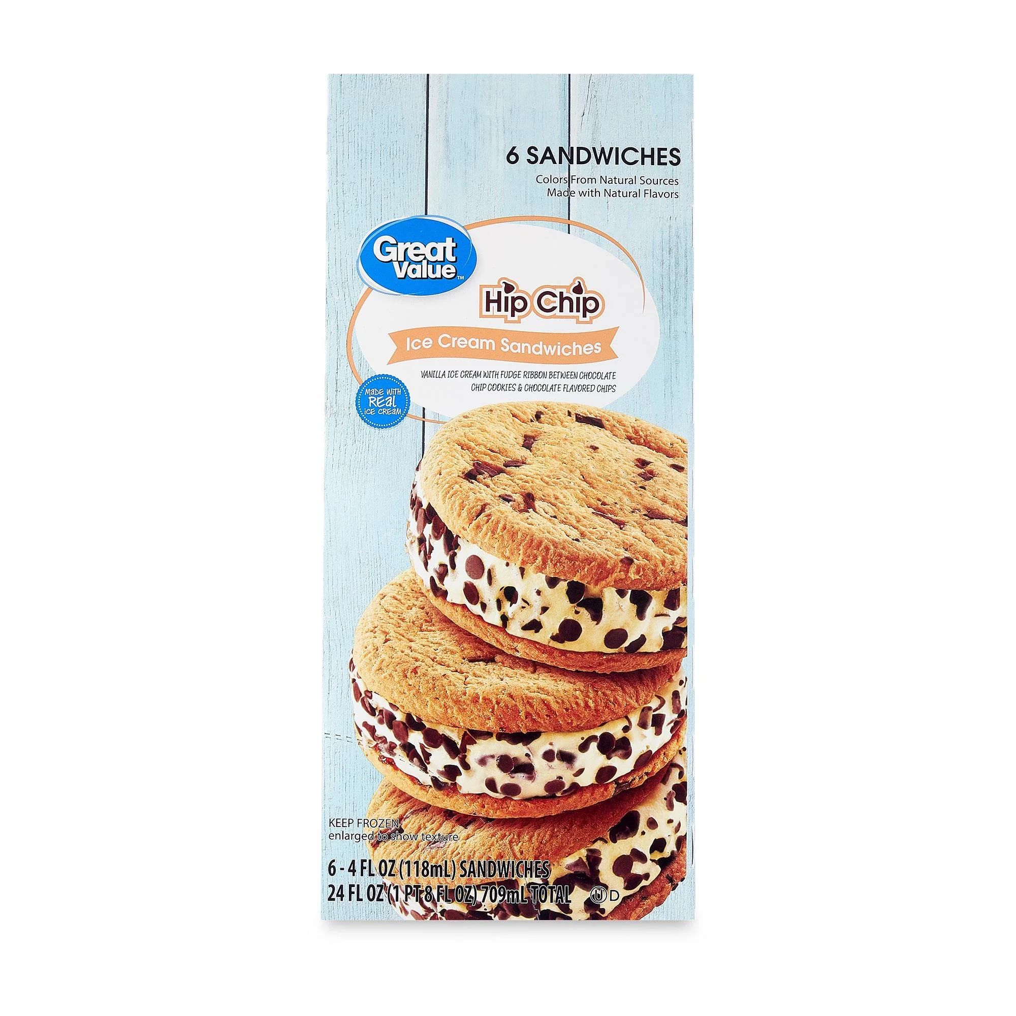 Great Value Hip Chip Ice Cream Sandwiches, 24 fl oz, 6 Pack - Walmart.com | Walmart (US)