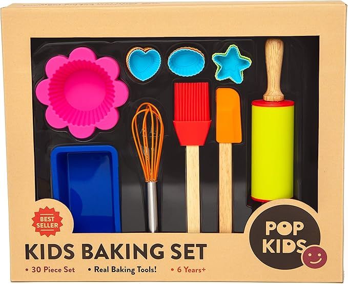 Pop Kid's 30-Piece Real Nonstick Bakeware and Cooking Set with Silicone Cupcake Molds, Spatula, W... | Amazon (US)
