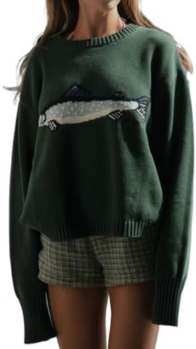 Y2k Fish Graphic Crochet Chunky Sweater Women Vintage Cottagecore Oversized Streetwear | Amazon (US)