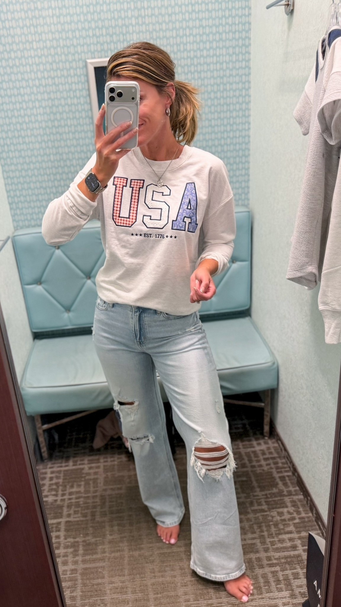Perfect for MDW 🇺🇸 
Sweatshirt / small
Jeans/ 6

#LTKSeasonal #LTKmomlife #LTKOver40