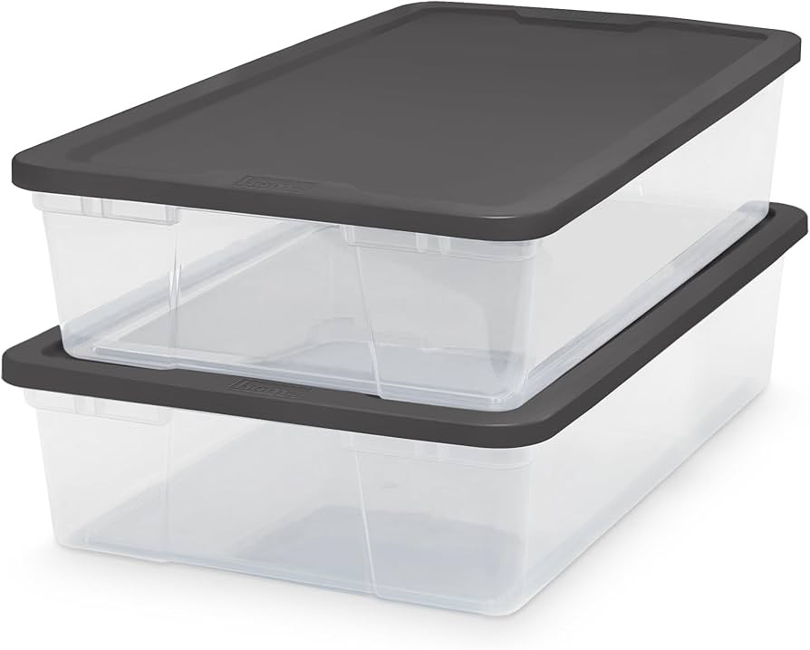 HOMZ 2-Pack Snaplock, Small Clear Plastic Storage Organizer Bins w/ Lids, 28 Quart, Gray - Stacka... | Amazon (US)