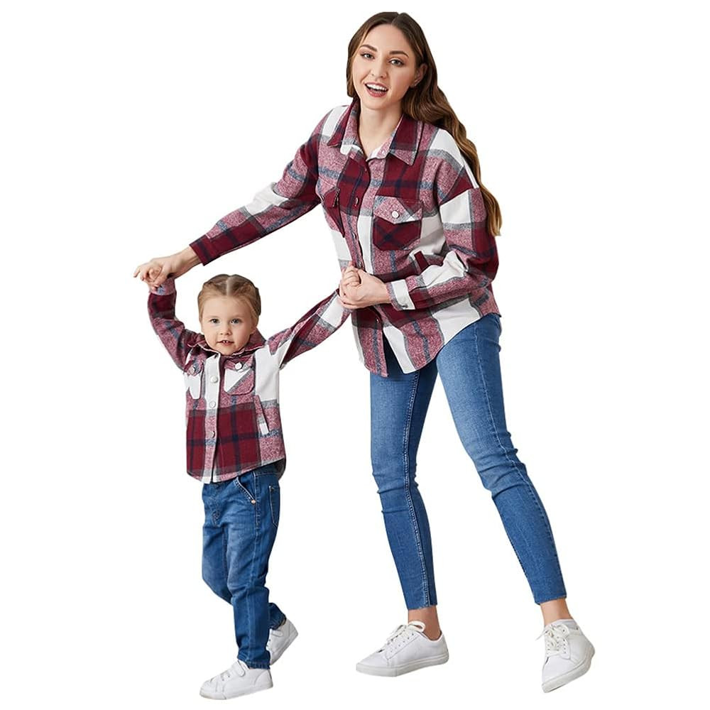 Mommy and me Matching Outfits Plaid Flannel Shirts Long Sleeve Lapel Autumn Casual Mom Daughter F... | Amazon (US)