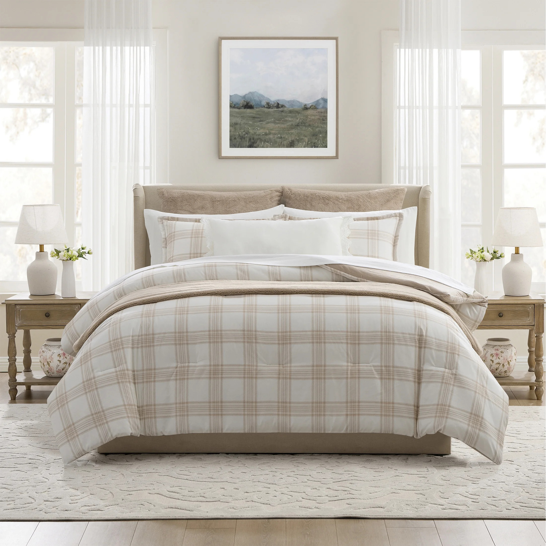 My Texas House Plaid 11-Piece Comforter Set with Sheets, Taupe, King | Walmart (US)