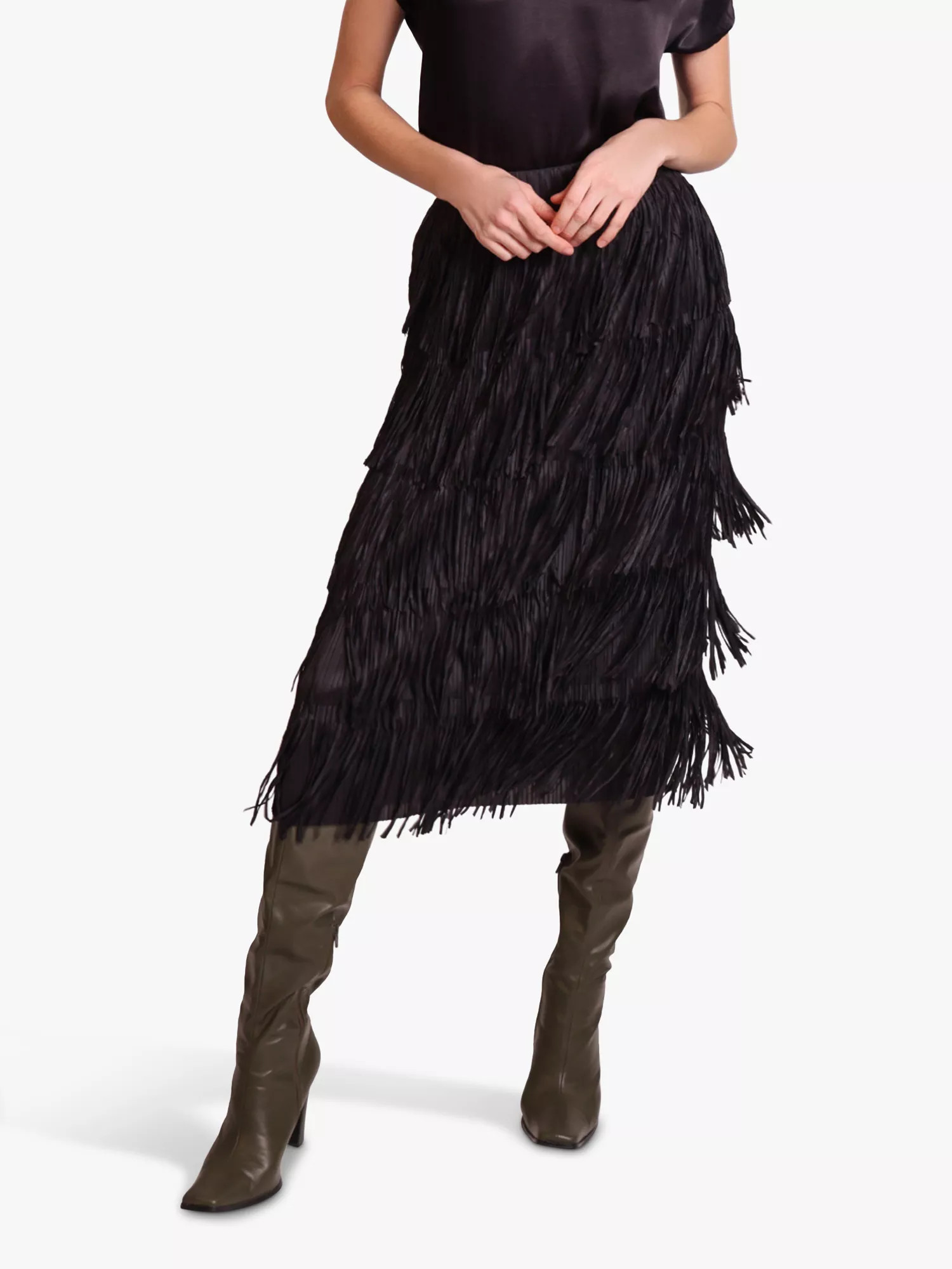 Traffic People Gloria Tiered Fringe Midi Skirt | John Lewis (UK)