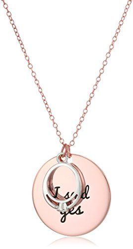 14k Rose Gold Plated Sterling Silver Cubic Zirconia "I Said Yes" Engagement Ring Pendant Necklace, 18" | Amazon (US)