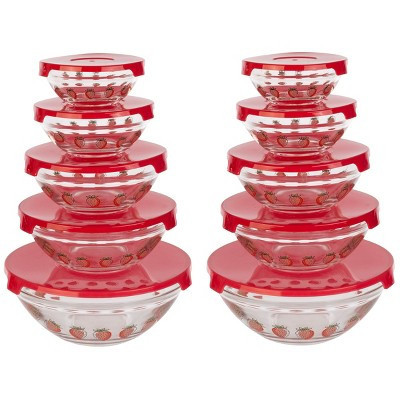 Classic Cuisine 20-Piece Strawberry Design Glass Bowls with Lids Set | Target