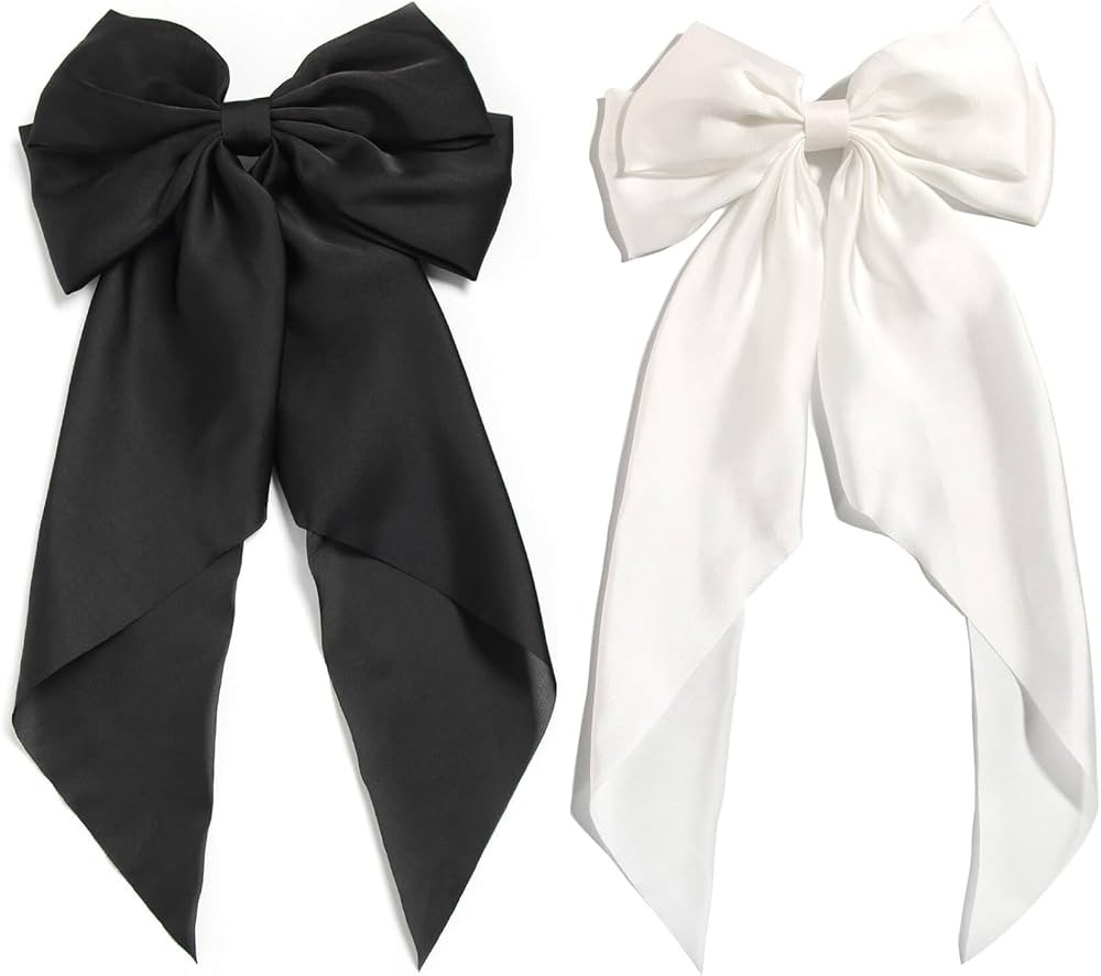 SUSULU Black Hair Bows Clips for Women,Big White Bows for Girls Hair Satin Hair Bow Clips Barrett... | Amazon (US)