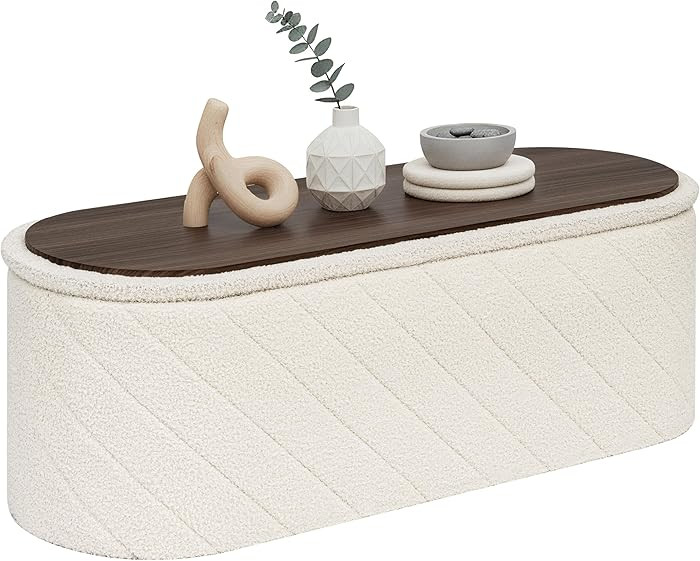 PINPLUS Storage Ottoman Boucle Sherpa Folding Storage Oval Bench Foot Rest Ottoman White Color,11... | Amazon (CA)