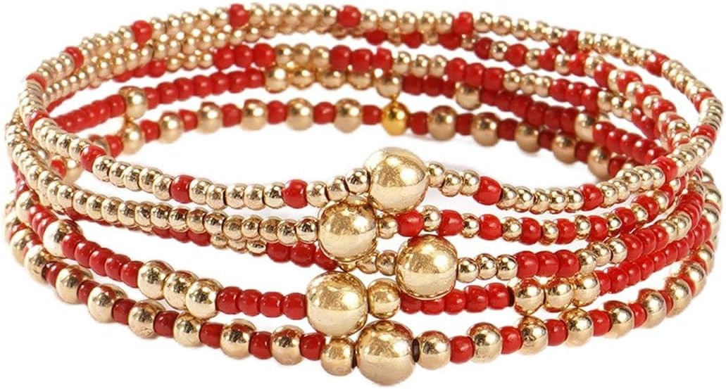 Caiyao Bohemia Multilayer Resin Beaded Stackable Bracelets Set Colorful Surfer Heishi Gold Beaded... | Amazon (US)