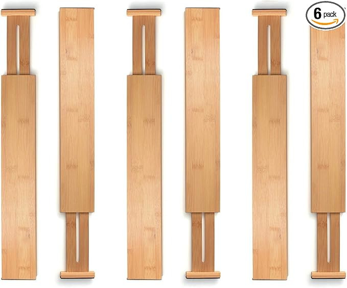 Bamboo Large Drawer Dividers Organizer - Spring Loaded Adjustable & Expandable Drawer Separator f... | Amazon (US)