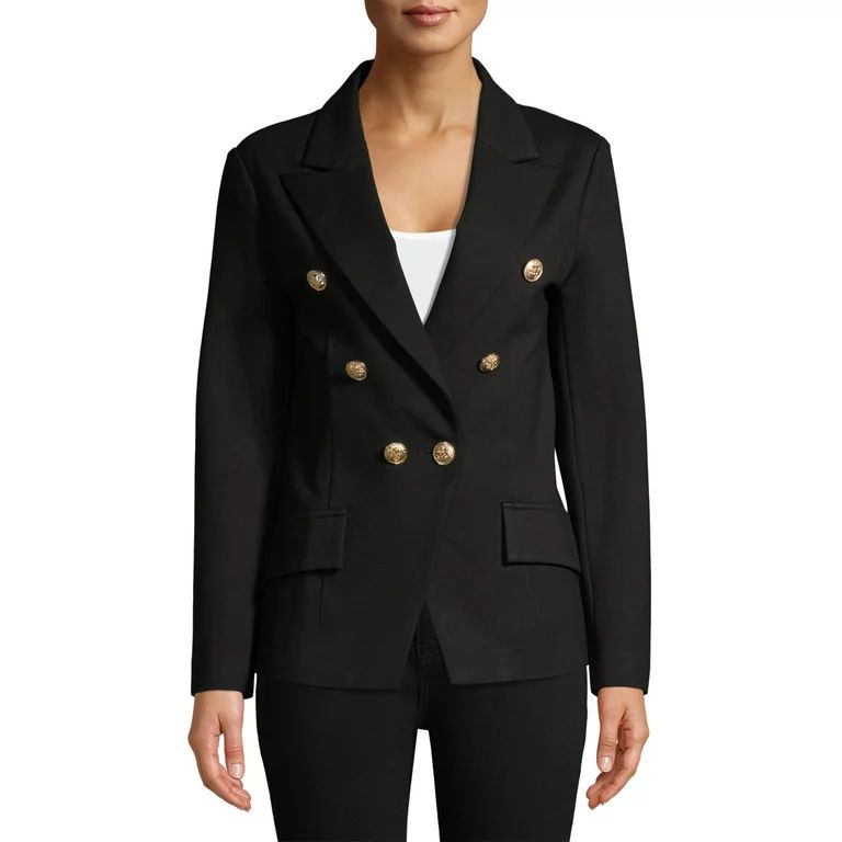 Attitude Unknown Women's and Women's Plus Double Breasted Blazer with Metallic Buttons - Walmart.... | Walmart (US)