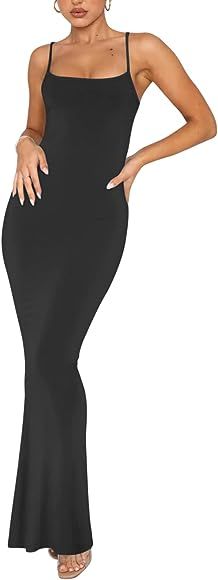 REORIA Women's Sexy Lounge Slip Long Dress Elegant Sleeveless Backless Ribbed Bodycon Maxi Dresse... | Amazon (UK)
