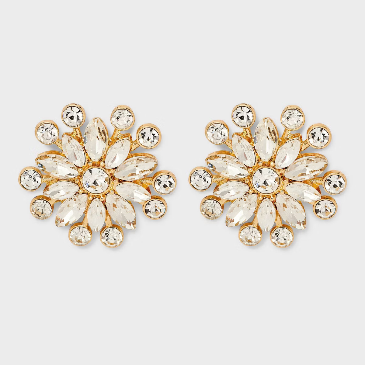 Floral Stone Button Earrings - A New Day™ Gold/Clear | Target