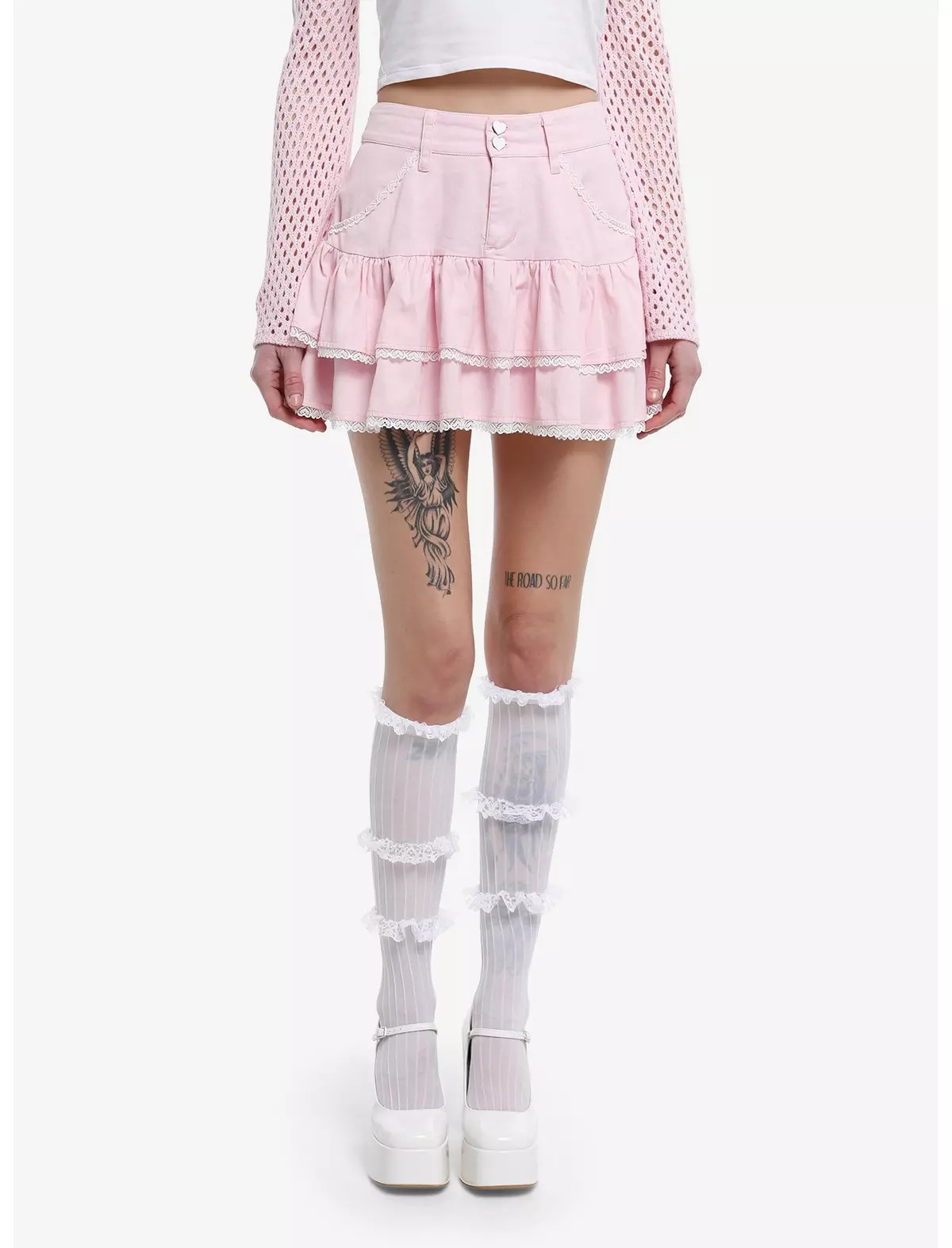 Pink Heart Lace Tiered Ruffle Skirt | Hot Topic