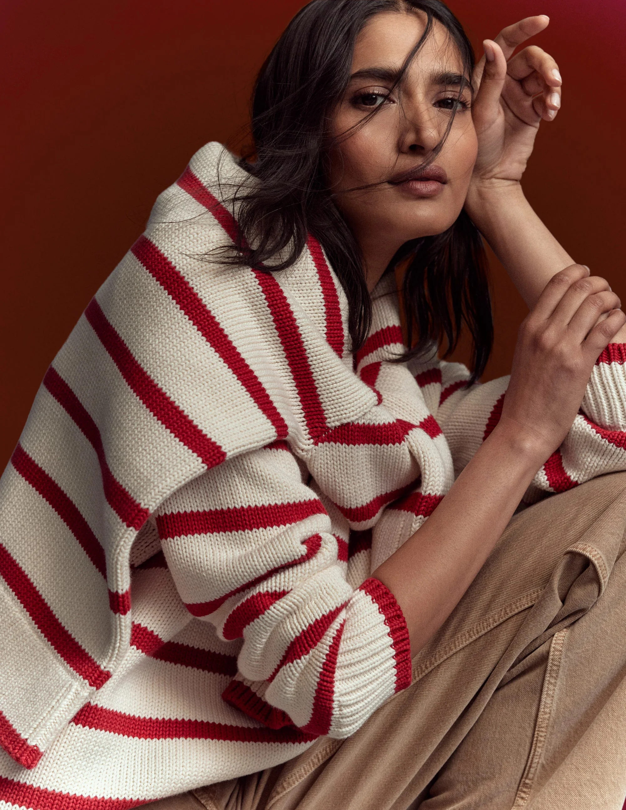 Lucy Oversized Cotton Jumper-Ivory, Red Stripe | Boden (US)