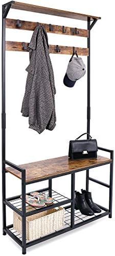 HOMEKOKO Coat Rack Shoe Bench, Hall Tree Entryway Storage Bench, Wood Look Accent Furniture with ... | Amazon (US)