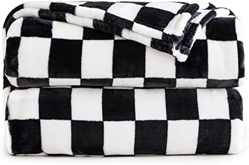 LOMAO Throw Blankets Flannel Blanket with Checkerboard Grid Pattern Soft Throw Blanket for Couch, Be | Amazon (US)