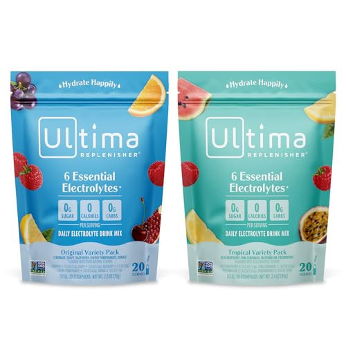 Ultima Replenisher Daily Electrolyte Powder Drink Mix – Tropical Variety and 5-Flavor Variety, 20 Stickpacks – Hydration Packets with 6 Electrolytes and Minerals – Keto, Non-GMO and Sugar-Free | Amazon (US)