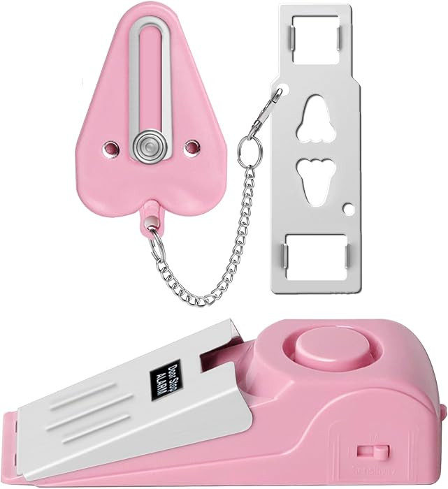 Portable Door Lock & Door Stop Alarm Set, Dual Protection Home Security Door Kit, Travel Hotel Door Lock Devices Pocket Self Defensey Tools for Traveling Hotel Home Apartment,Pink | Amazon (US)