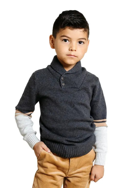 Hope & Henry Boys' Organic Shawl Collar Sweater, Kids in Charcoal Heather Stripes at Nordstrom, Size Xx-Small | Nordstrom