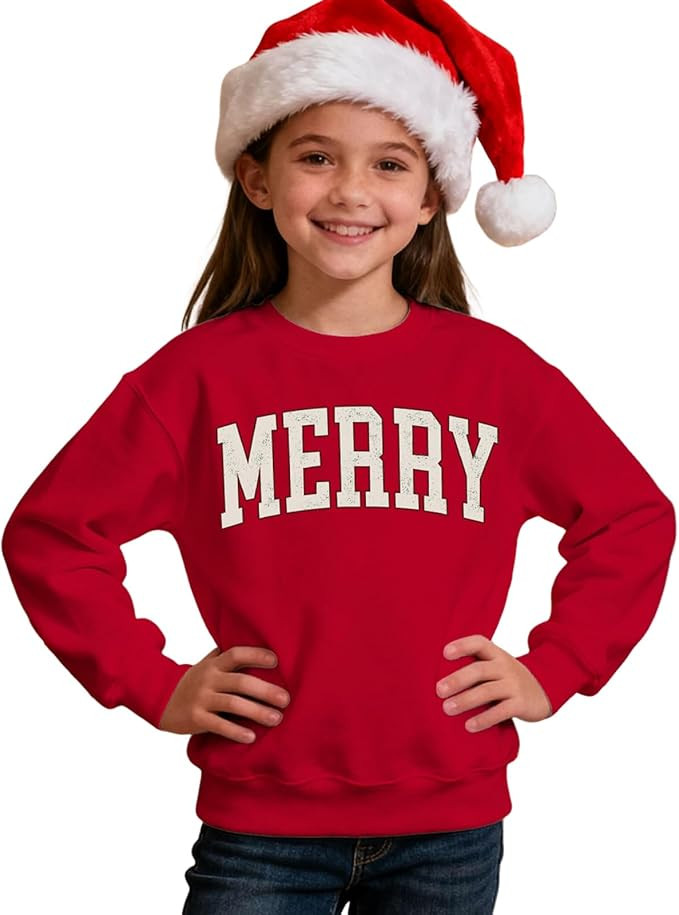 Kids Merry Christmas Sweatshirt Boys Girls Retro Splatter Merry Crewneck Pullover Xmas Shirts Hol... | Amazon (US)