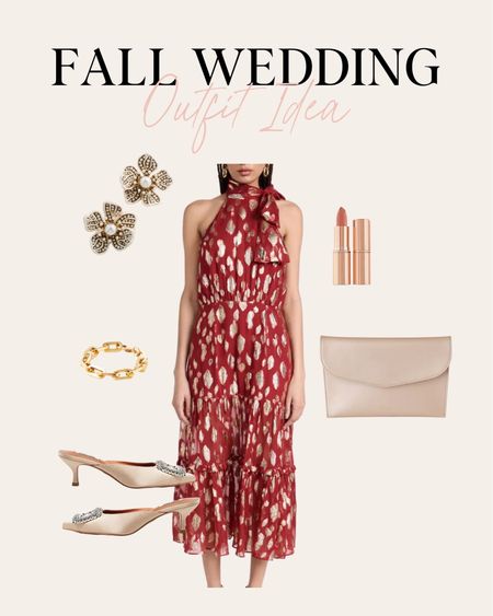 Fall wedding guest look. I love this tie detail dress and jewel detail heels. 

#LTKstyletip #LTKSeasonal #LTKwedding