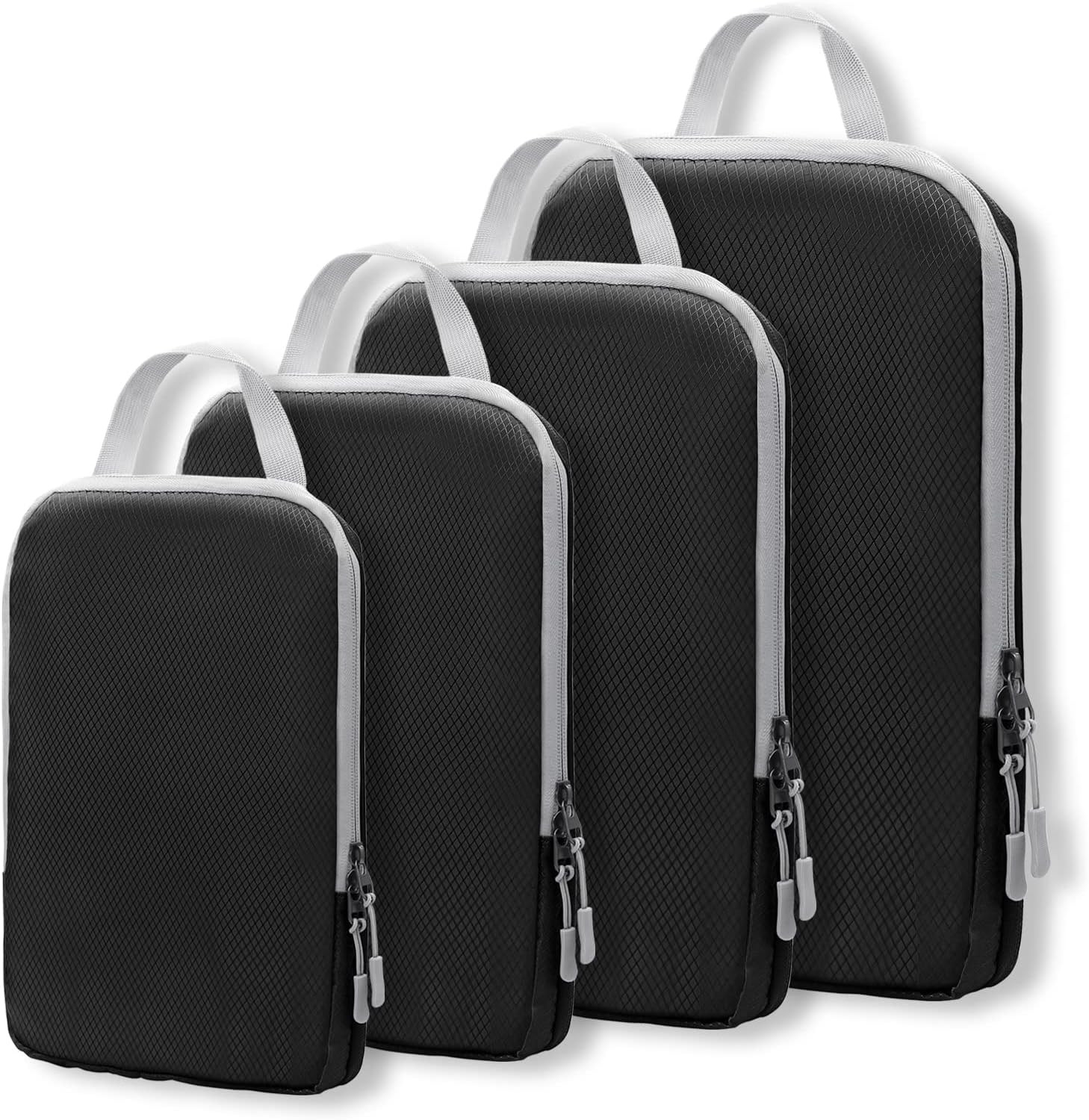 WOOMADA Compression Packing Cubes for Suitcases Travel Essentials 4 Set Expandable Travel Bags Organizer for Luggage(black) | Amazon (US)
