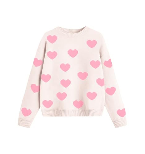 Girls Sweaters Valentine Heart Pattern Teens Casual Crewneck Long Sleeve Knit Pullover Tops Size 5-14 Years | Amazon (US)