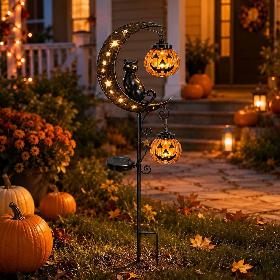 Solar Halloween Black Cat Pumpkin Moon Garden Stake Light for Outdoor Decor | Amazon (US)
