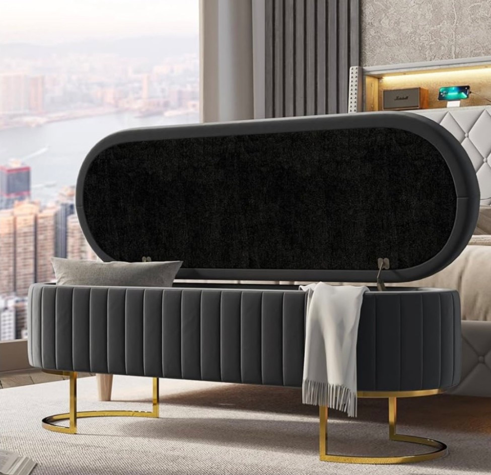 50" Velvet Storage Bench, Bedroom Bench with 2 Additional Ottomans,Upholstered End of Bed Bench with Gold Legs, Flipping Lid Entryway Footrest


#LTKHome #LTKOver40 #LTKStyleTip