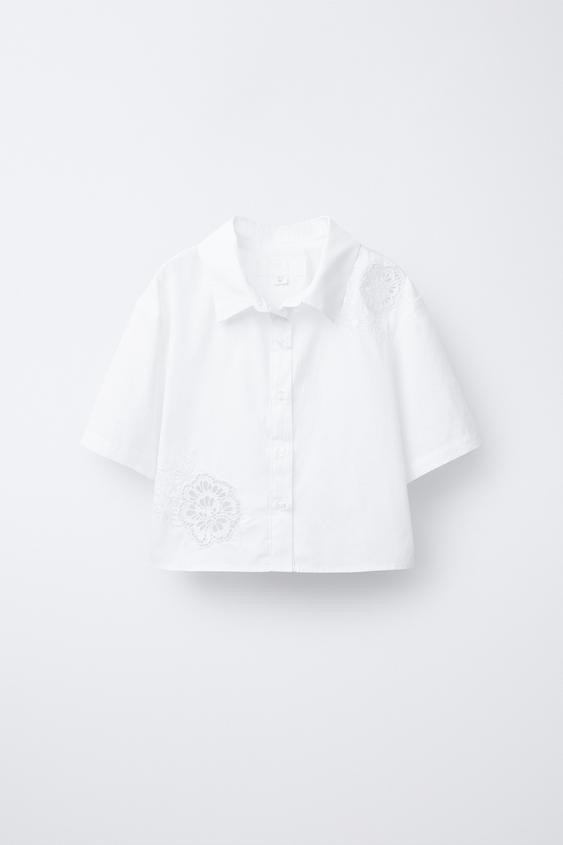 EMBROIDERED FLOWER POPLIN SHIRT | Zara US