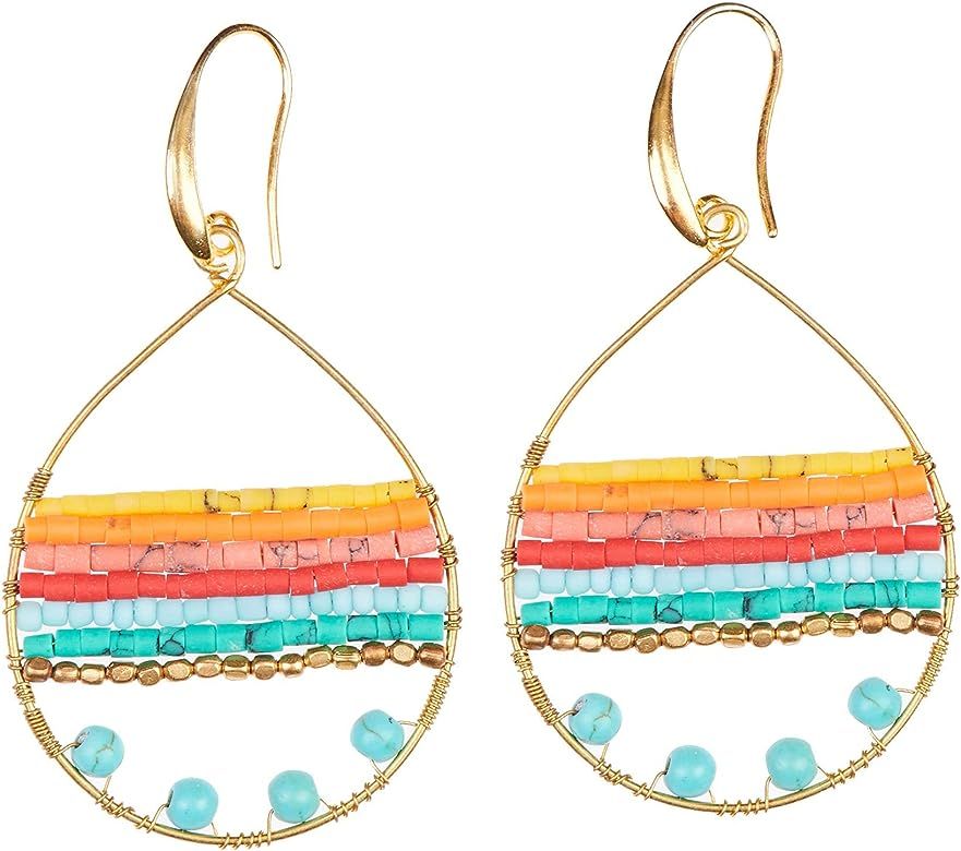 Boho Teardrop shape Earrings plated in Silver and Gold with Colorful Varieties of Earrings for Wo... | Amazon (US)